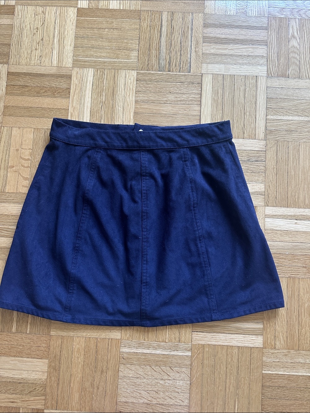 Express Navy Suede Button-Front Mini Skirt - Picture 3 of 3